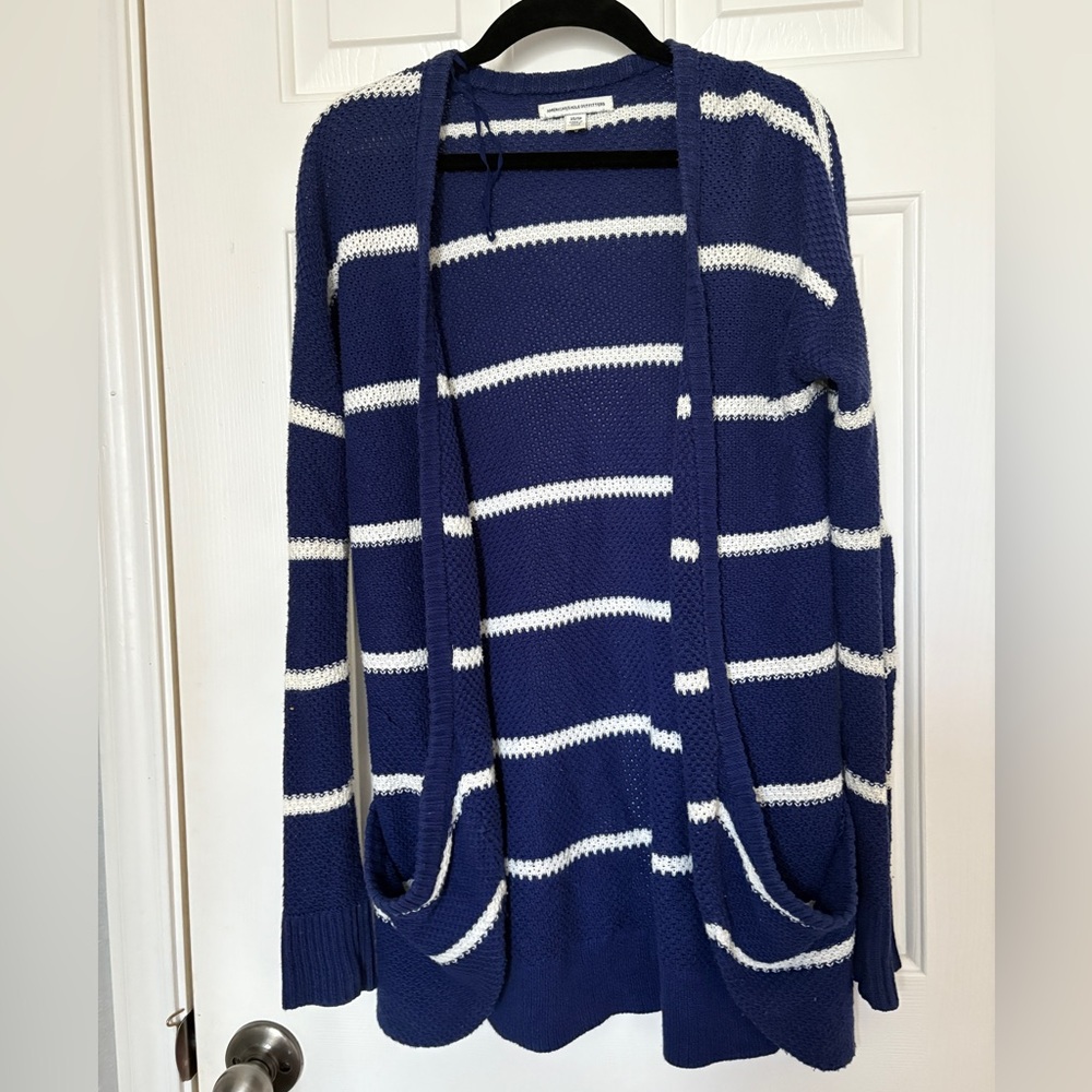 American Eagle Outfitters Blue and White Striped Cardigan